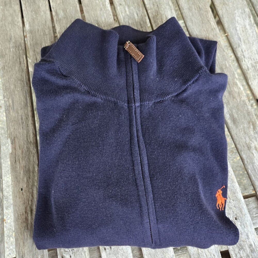 RALPH LAUREN Polo Navy Blue Half Zip Pima Cotton Sweater Large L